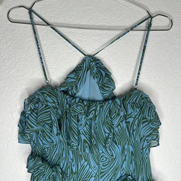 NWT Cinq A Sept Rayner Ruffle Trimmed MIDI Dress Size 8 Celeste Blue/Green - Picture 9 of 16